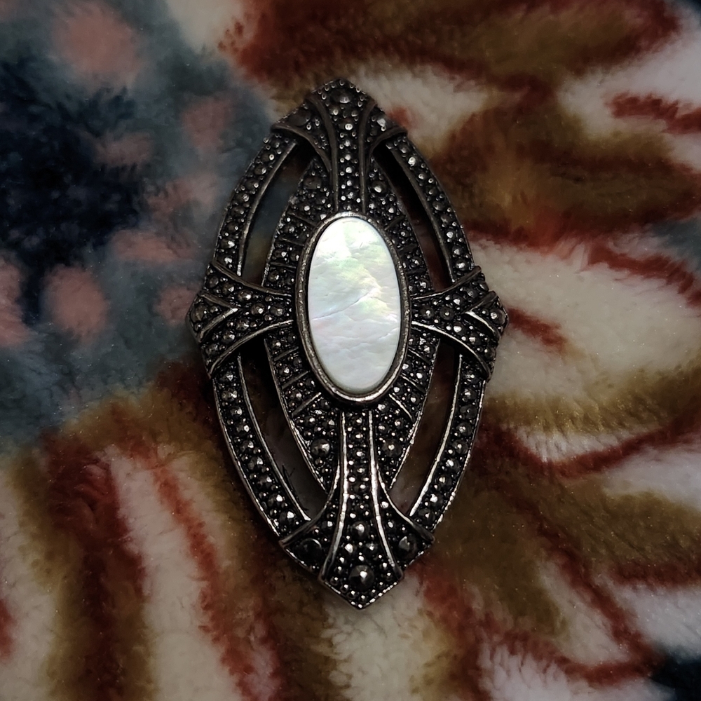 American Vintage Silver and White Brooch